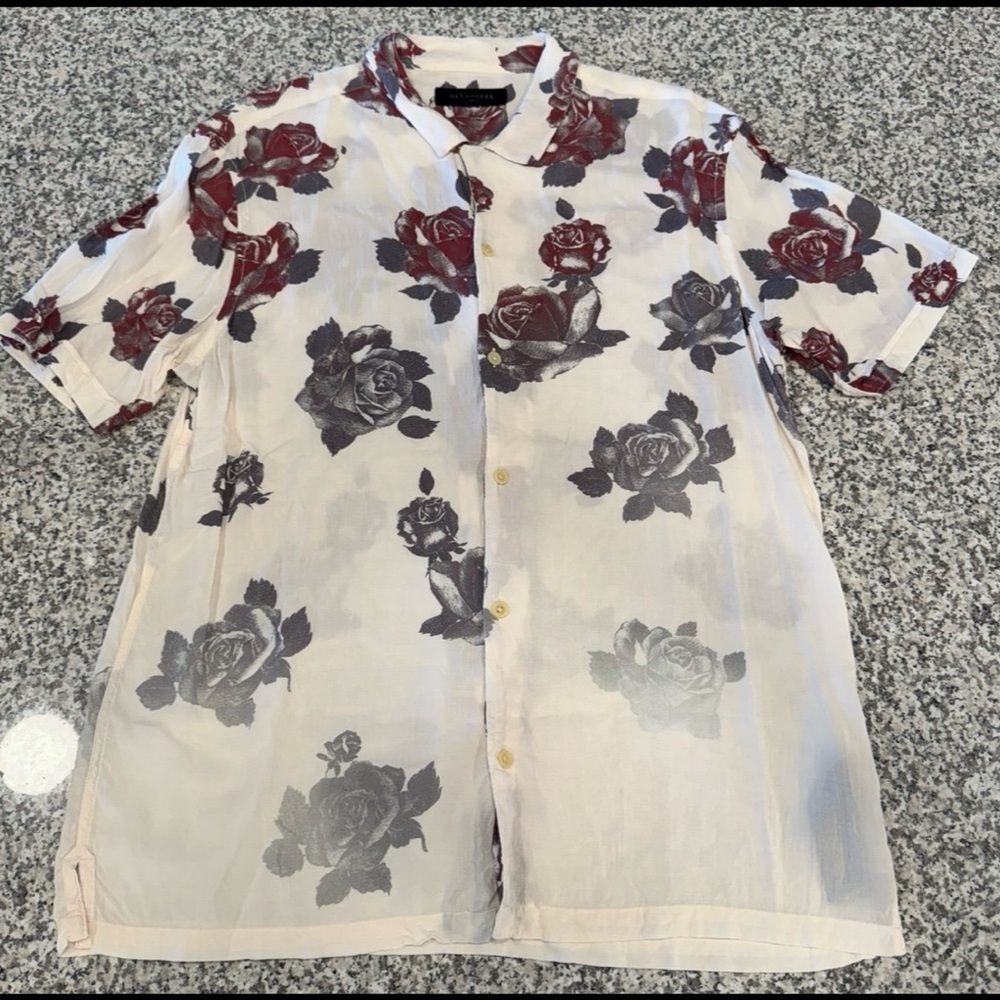 All Saints Red and Gray beige Casual Button Down Shirt